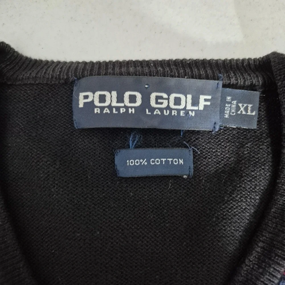 Polo‎ Golf Ralph Lauren Sweater Mens XL Blue Plaid Cotton V Neck Knit Pullover